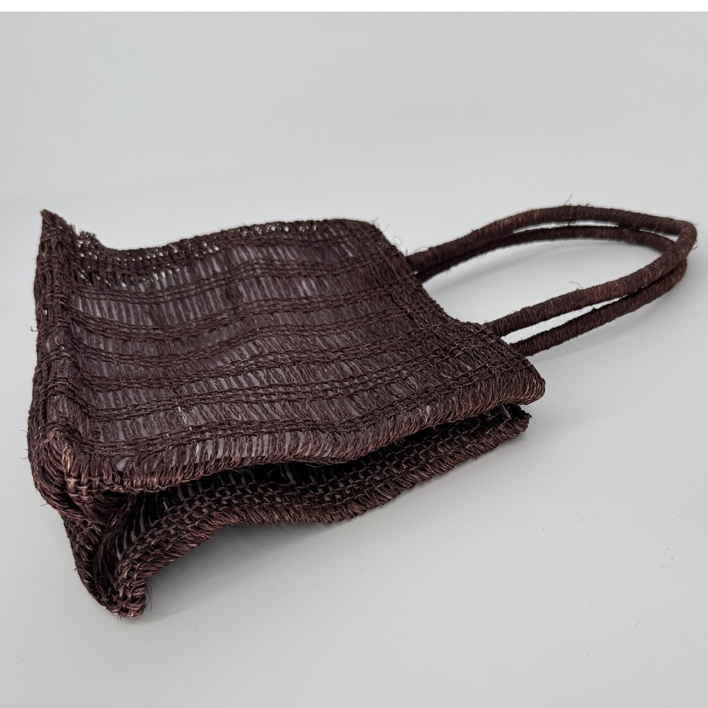 Vintage 90s J.Crew Straw Tote Bag Brown Pink Eyelet Interior Raffia Coastal Boho - Picture 4 of 11